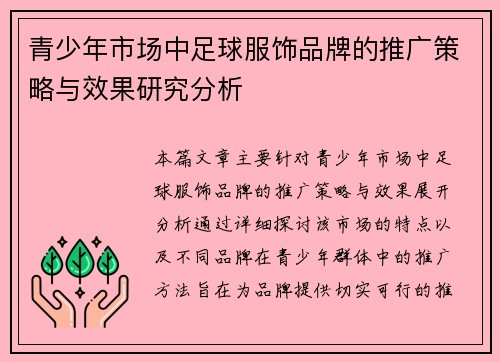 青少年市场中足球服饰品牌的推广策略与效果研究分析