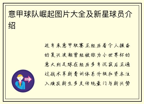 意甲球队崛起图片大全及新星球员介绍