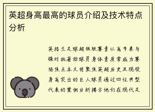 英超身高最高的球员介绍及技术特点分析